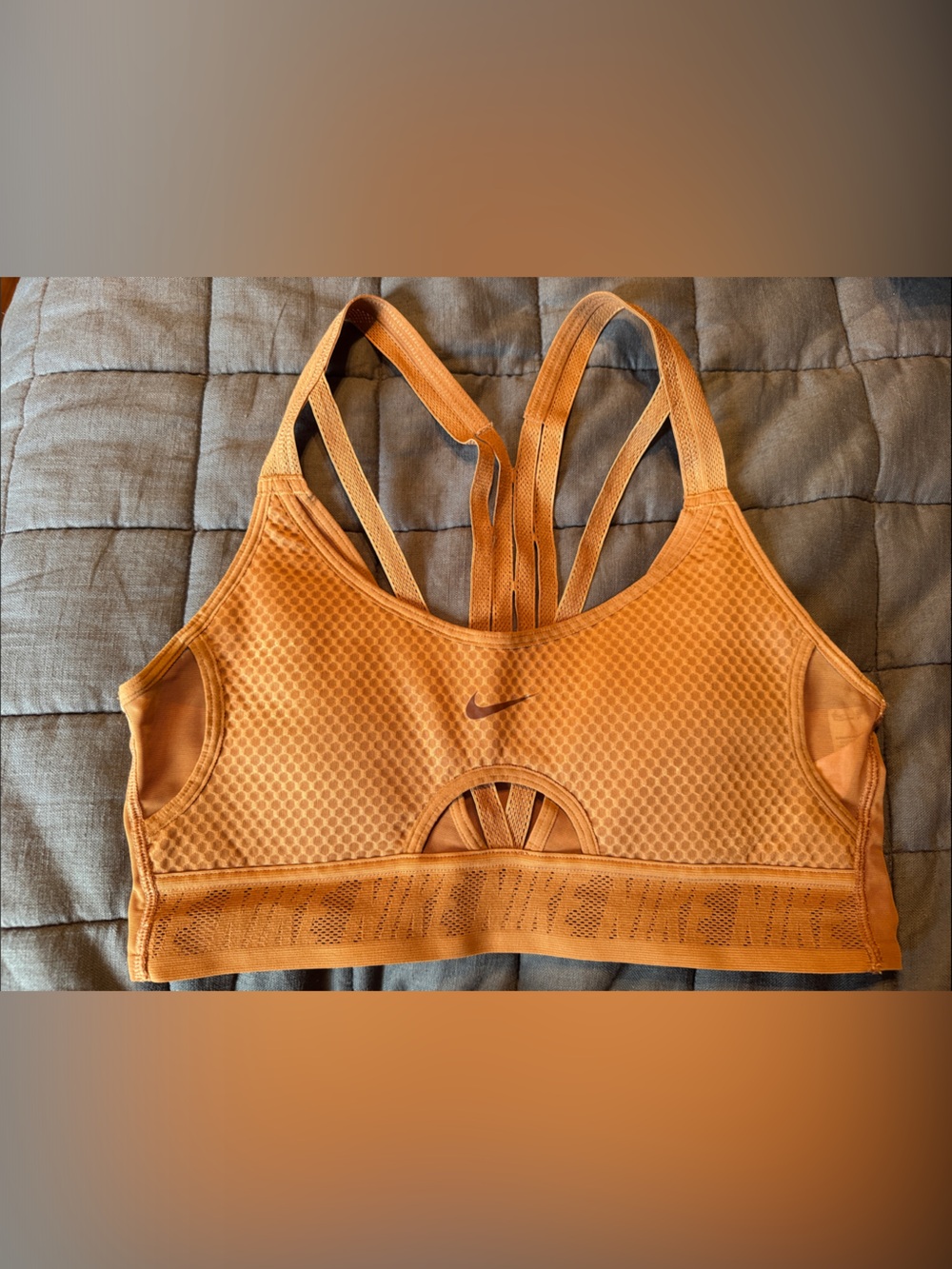 Nike Tan Honeycomb Strappy Sports Bra